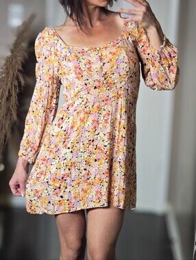 Billabong Floral Mini Dress Small Puff Sleeve Boho Cottagecore
